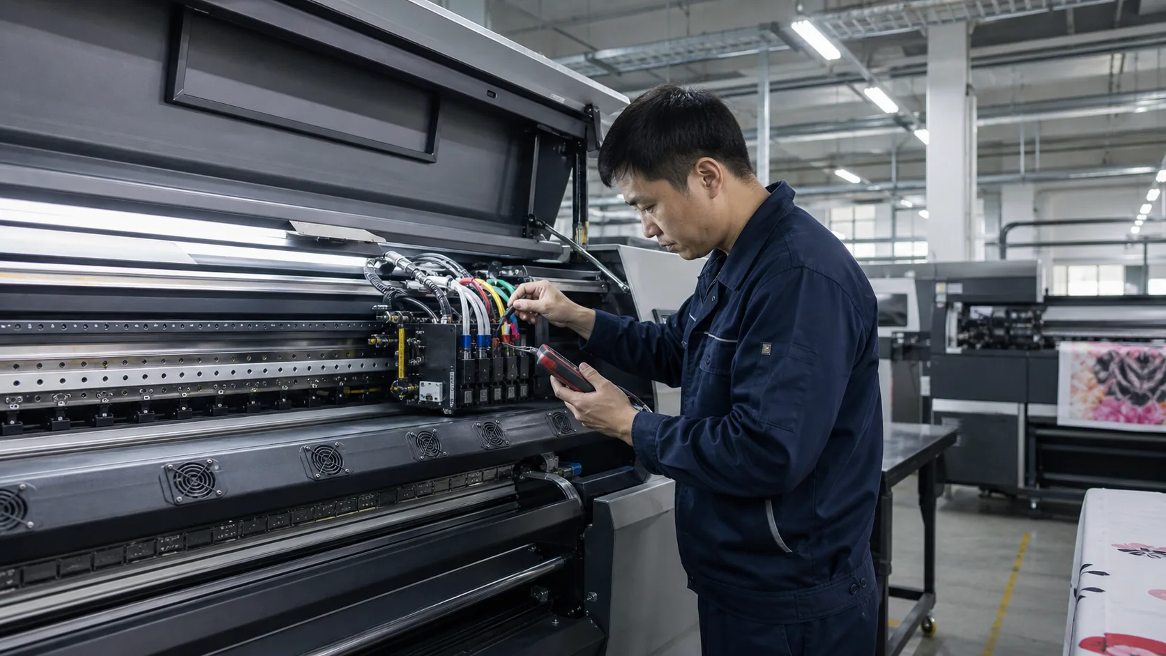 Minh họa kỹ thuật viên kiểm tra máy in